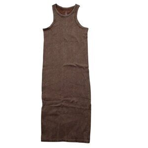 Almost Famous Brown Ribbed Tank Maxi Dress S/M Nylon Spandex Blend Sleeveless